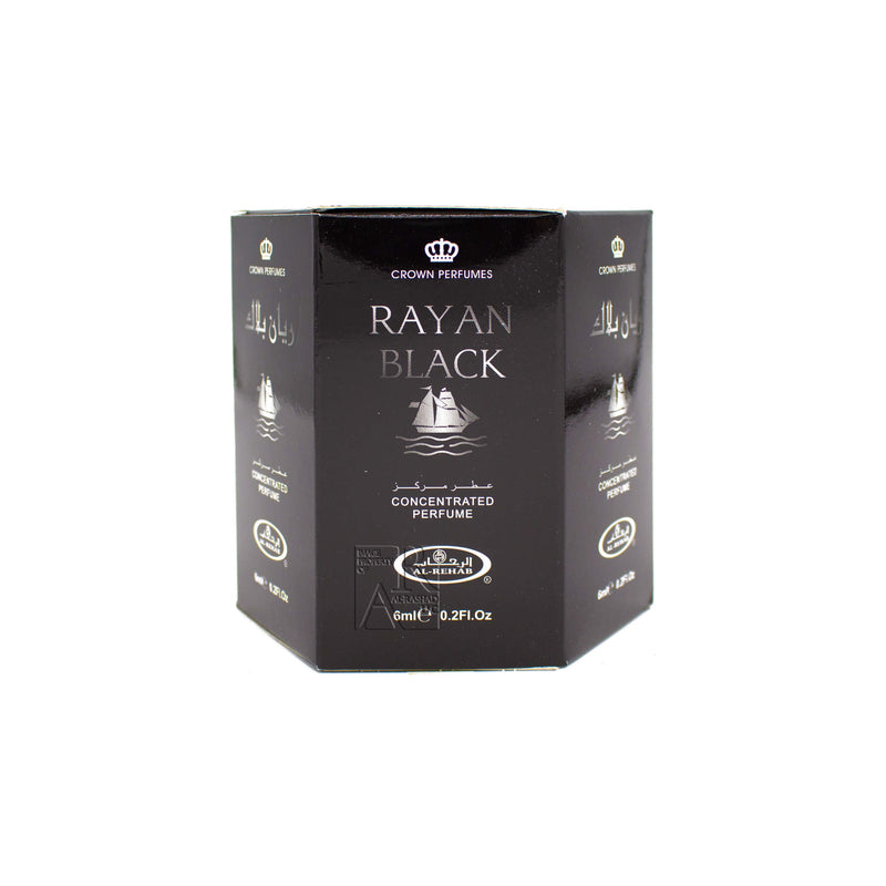 Box of 6 Rayan Black - 6ml (.2oz) Roll-on Perfume Oil by Al-Rehab