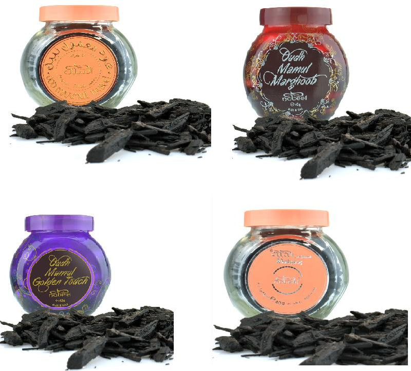 Assorted 4  x 40gm Nabeel Oudh: Oudh Mabsoos, Golden Touch,  Mamul Nabeel, Mamul Marghoob